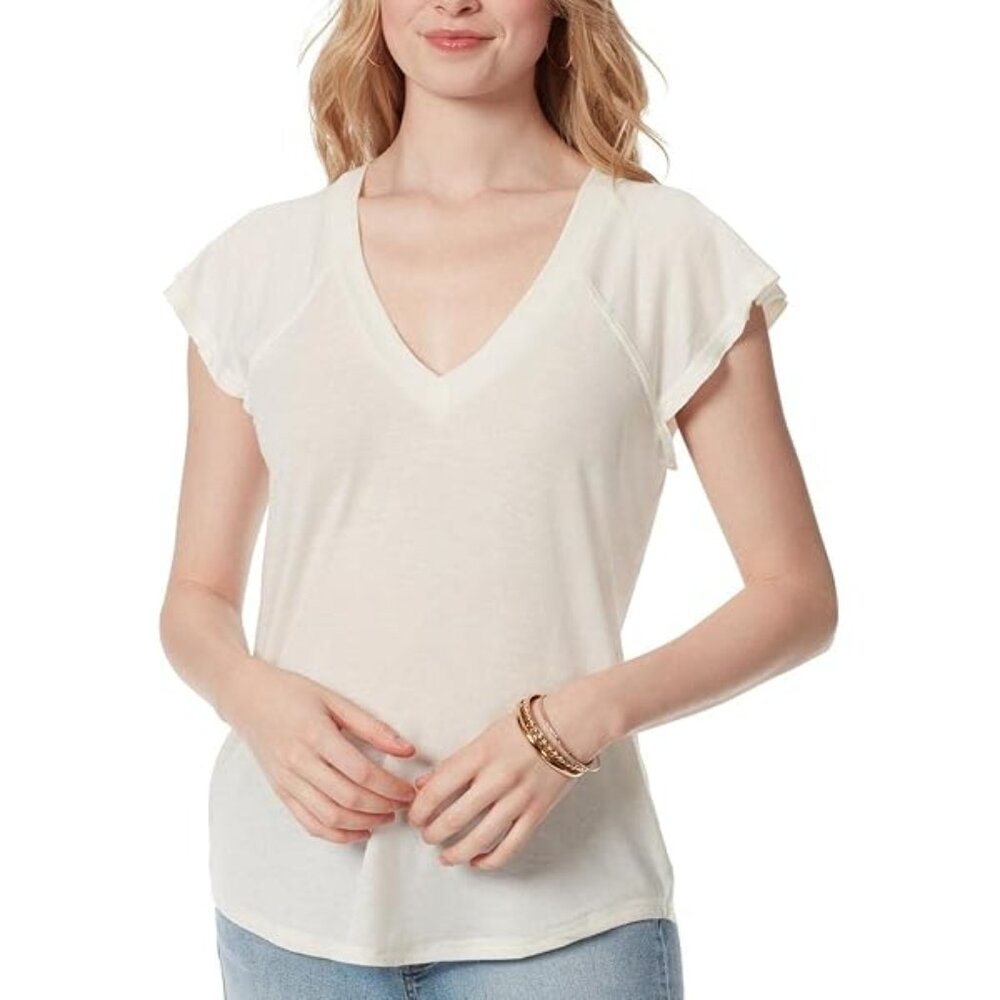 West and Wild Ruffle Knit Top Blouse Ivory NEW Size Small